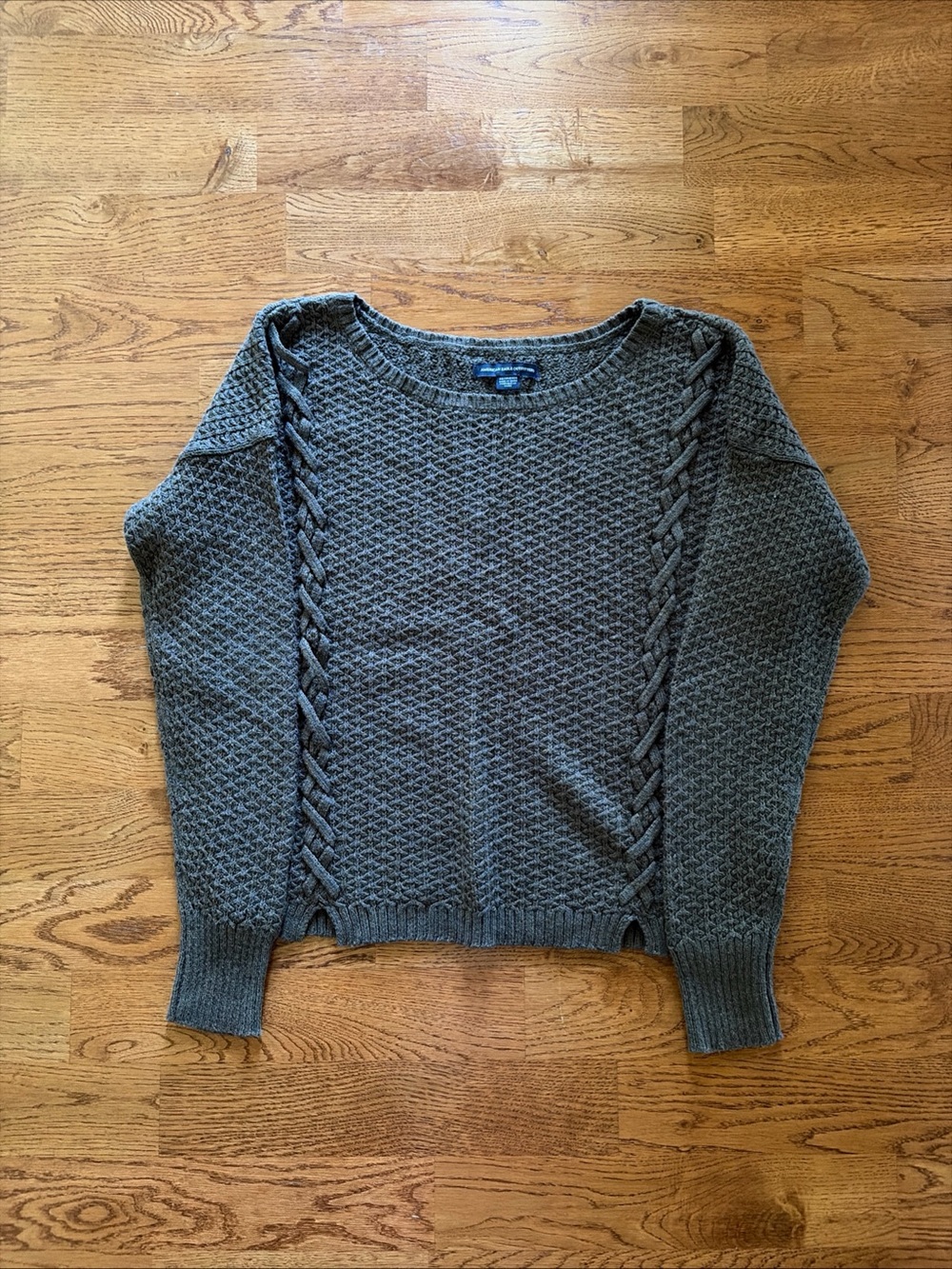 American Eagle Sweater Knit Pullover XS Soft Cross Stitch Crew Olive Green Army